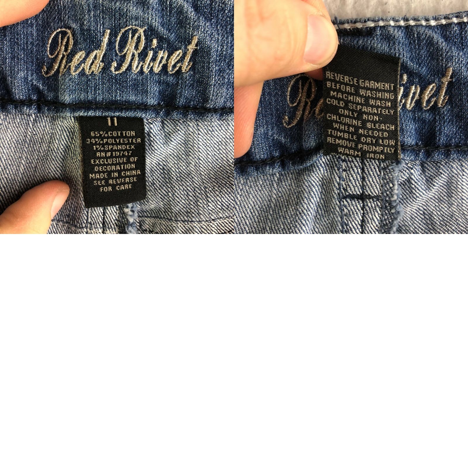 Denime Red Rivet Womens Jeans Mid Rise Medium Wash Blue Denim Size 11 Straight Cotton Denim 29in Inseam Womens Size 32" / US 10 / IT 46 - 8 Thumbnail