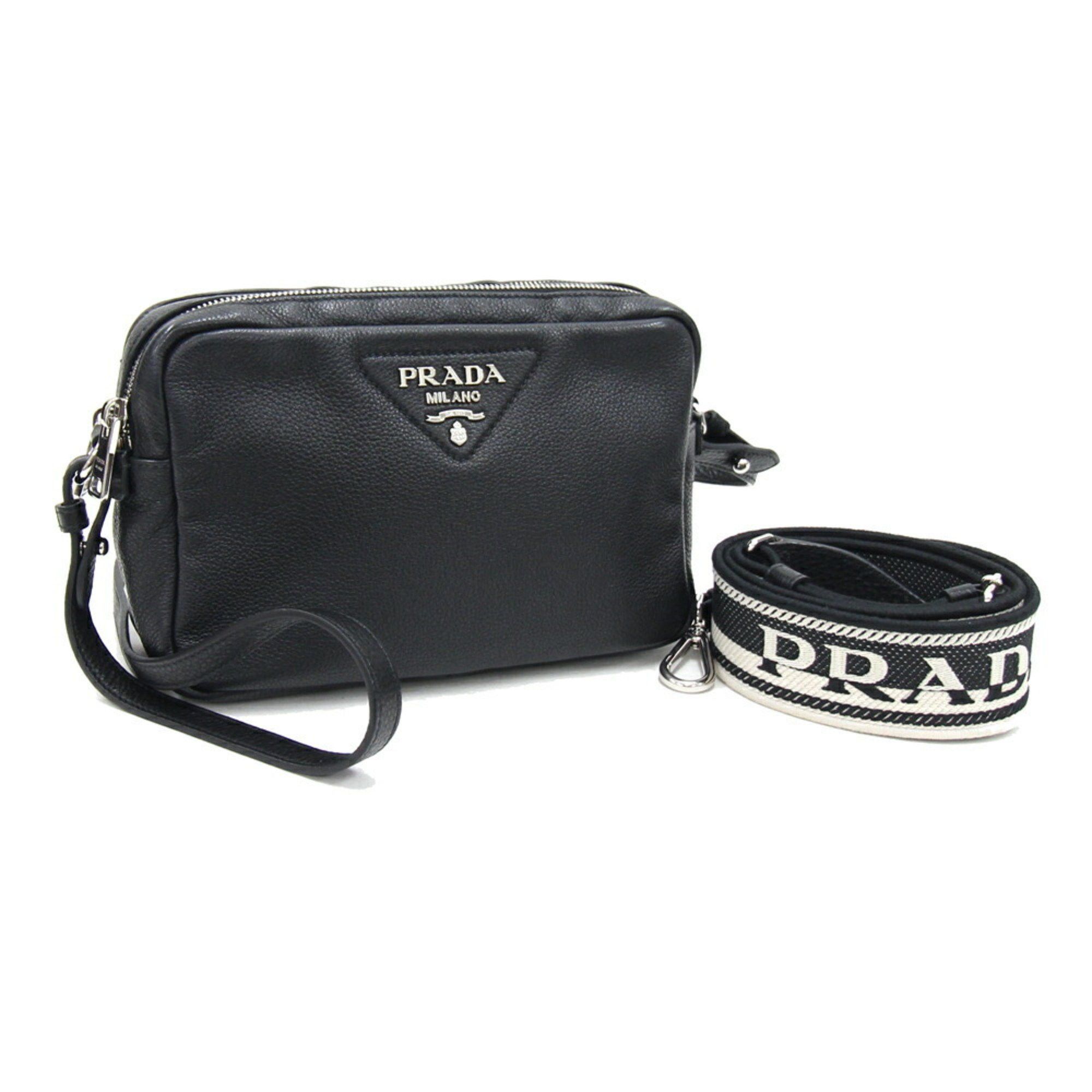 image of Prada Shoulder Bag 1Bh082 Black Leather Pochette Crossbody Women's Men's Prada