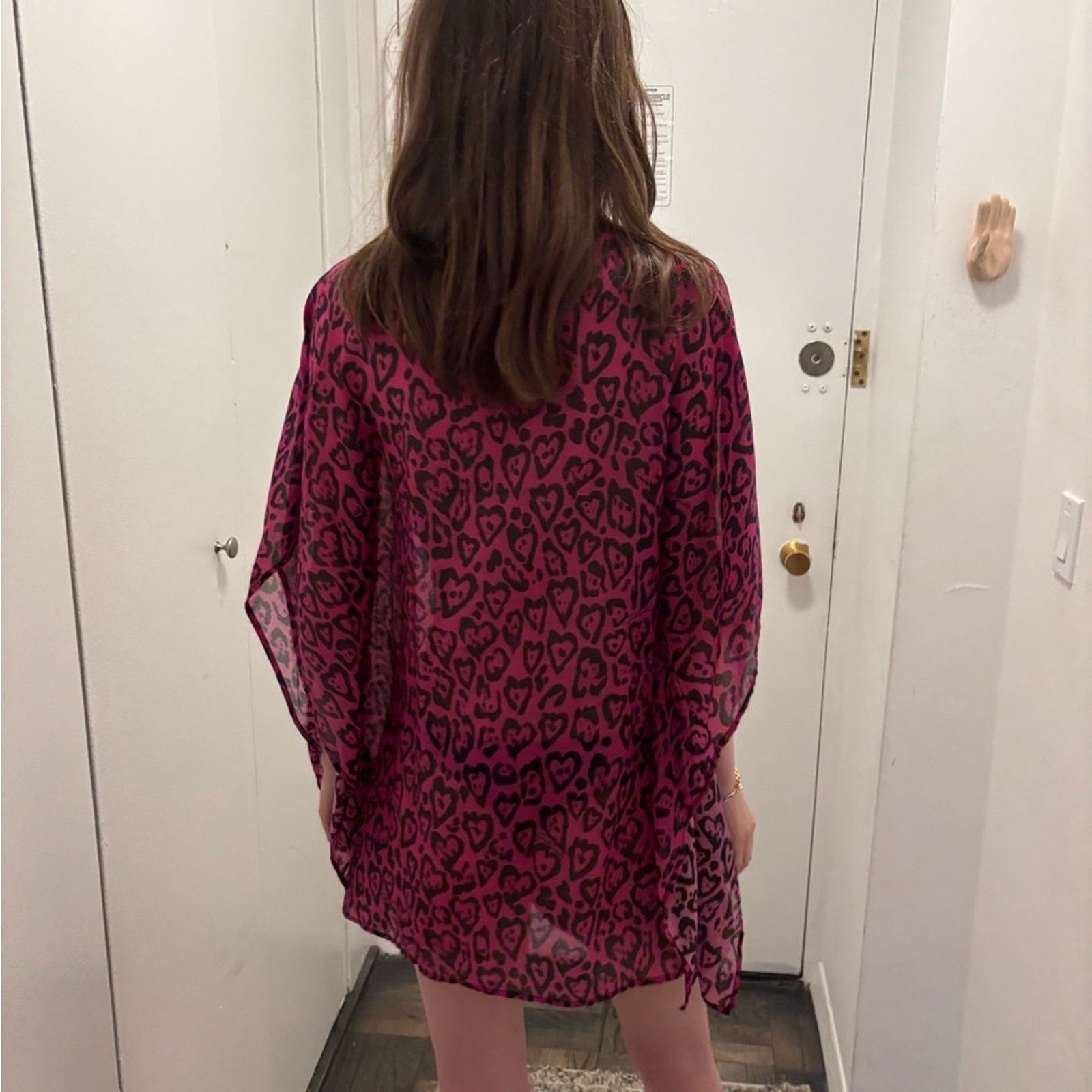 Just Cavalli NWT Just Cavalli Fuchsia Leopard kaftan cover up beachwear S Size ONE SIZE - 7 Thumbnail