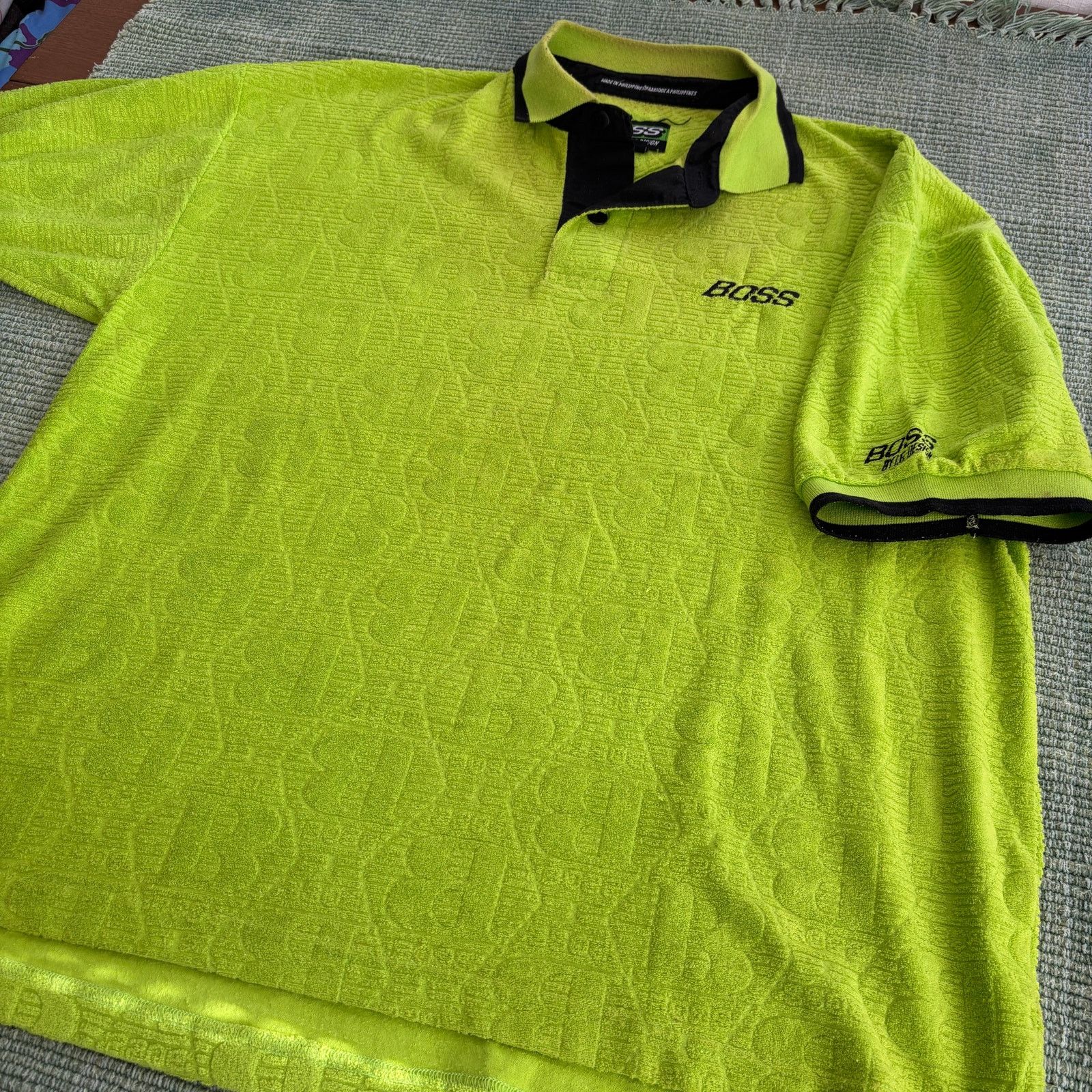 Vintage Y2K lime green BOSS terrycloth texture patterned baggy shirt Size US XL / EU 56 / 4 - 8 Thumbnail