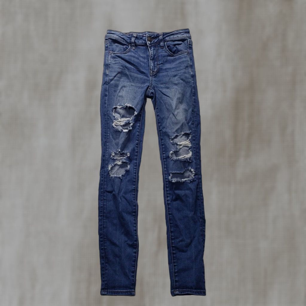 American Eagle Outfitters American Eagle Next Level Jegging Mid Rise Stretch Distressed 4 Adult Women's Size 27" / US 4 / IT 40 - 1 Thumbnail