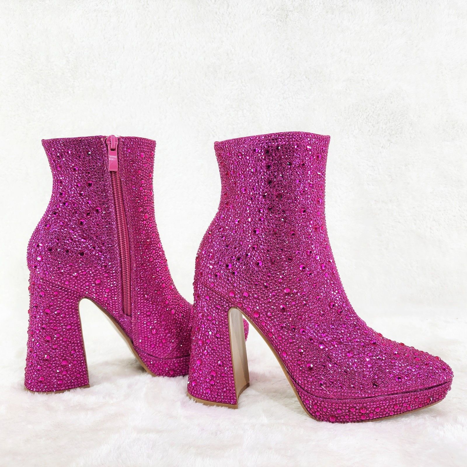 Other Crystals Fuchsia Pink Rhinestone 4.5" Block Heel Mini Platf Size US 7.5 / IT 37.5 - 3 Thumbnail