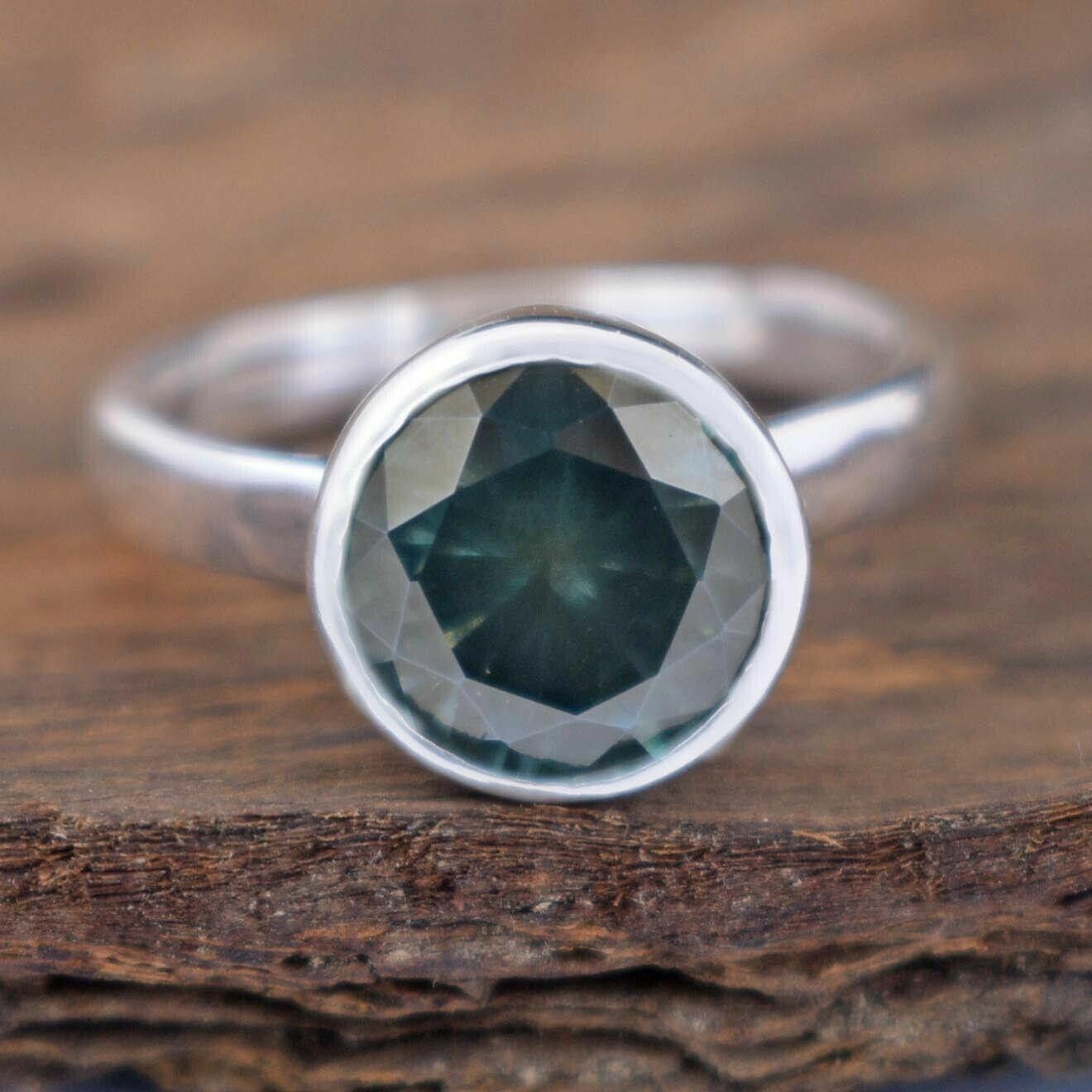 Handmade Hand Made Sterling Silver Solitaire Blue Diamond Ring 3 Cts Size ONE SIZE - 3 Thumbnail