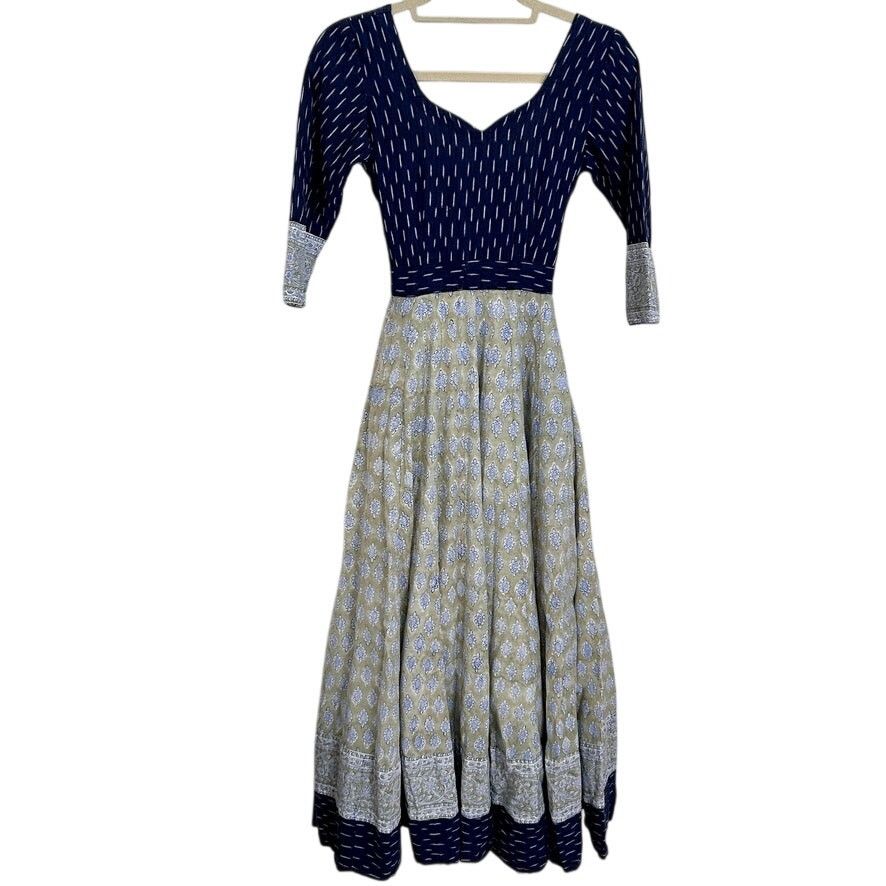Vintage Vintage Block Print Cotton Maxi Dress – Artisan Handcrafted Size S / US 4 / IT 40 - 1 Thumbnail