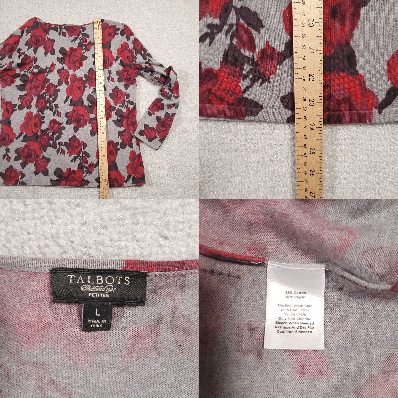 Talbots VINTAGE Talbots Shirt Women PL Petite Large Gray Floral Scoop Neck Long Sleeve Size L / US 10 / IT 46 - 8 Thumbnail