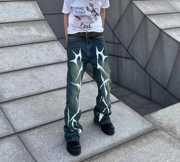 Japanese Brand Lightning Thorns Street Hip-Hop Loose Jeans Size US 30 / EU 46 - 2 Thumbnail