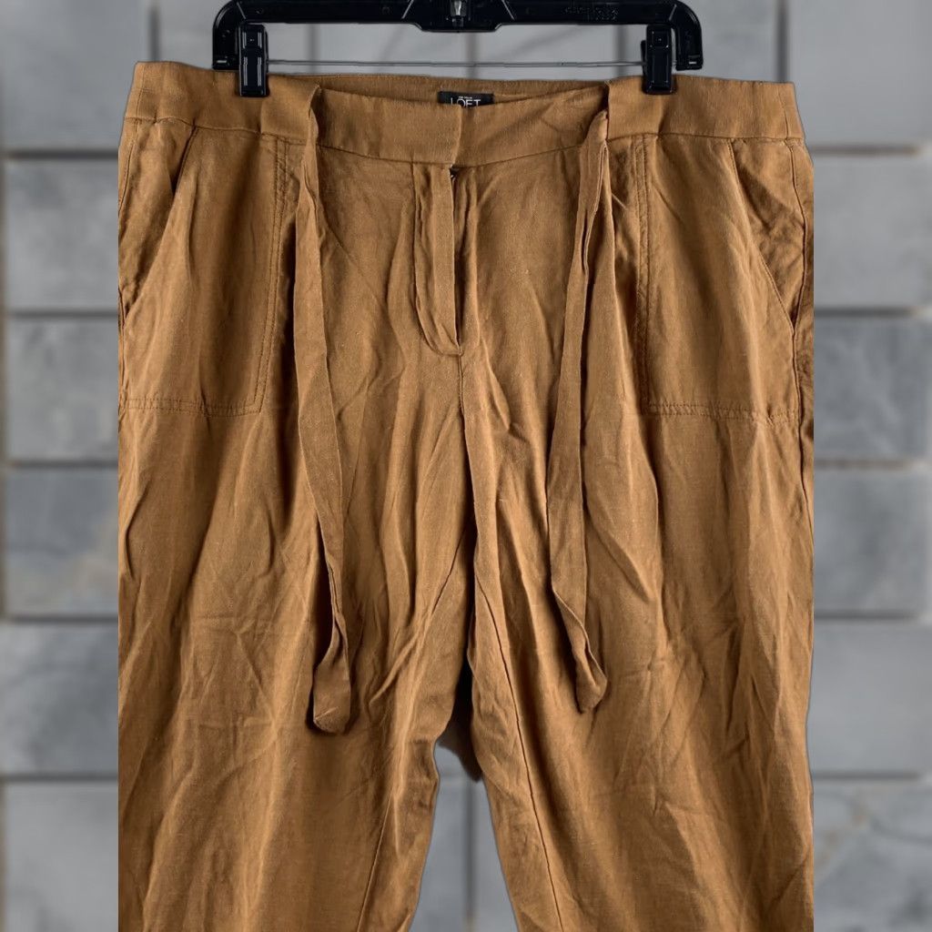 Ann Taylor VINTAGE Ann Taylor Loft Pants Womens 14 Brown Paperbag Ankle Cuffed Tie Front Casual Size 36" / US 14 / IT 50 - 1 Thumbnail