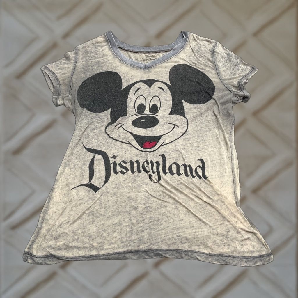 Vintage Disneyland T-Shirt Womens Large Brown Mickey Mouse V-Neck Graphic 90s Cartoon Daywear Size L / US 10 / IT 46 - 1 Thumbnail