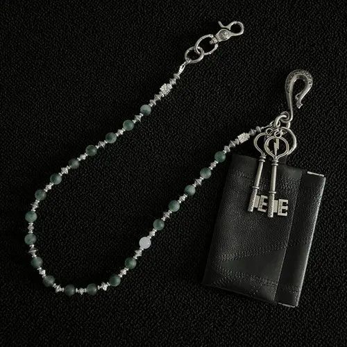Jewelry Black Leather Wallet with Beaded Chain and Key Charm Size ONE SIZE - 7 Thumbnail