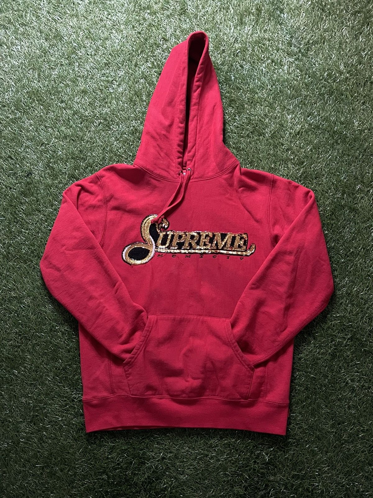 image of Supreme Fw19 Sequin Viper Hooded Sweatshirt in Red, Men's (Size Medium)