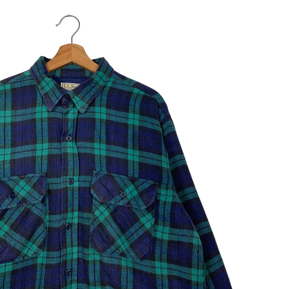L.L. Bean L.L.BEAN Green Blue Checked Flannel Jacket #1643-C73 Size US L / EU 52-54 / 3 - 4 Thumbnail