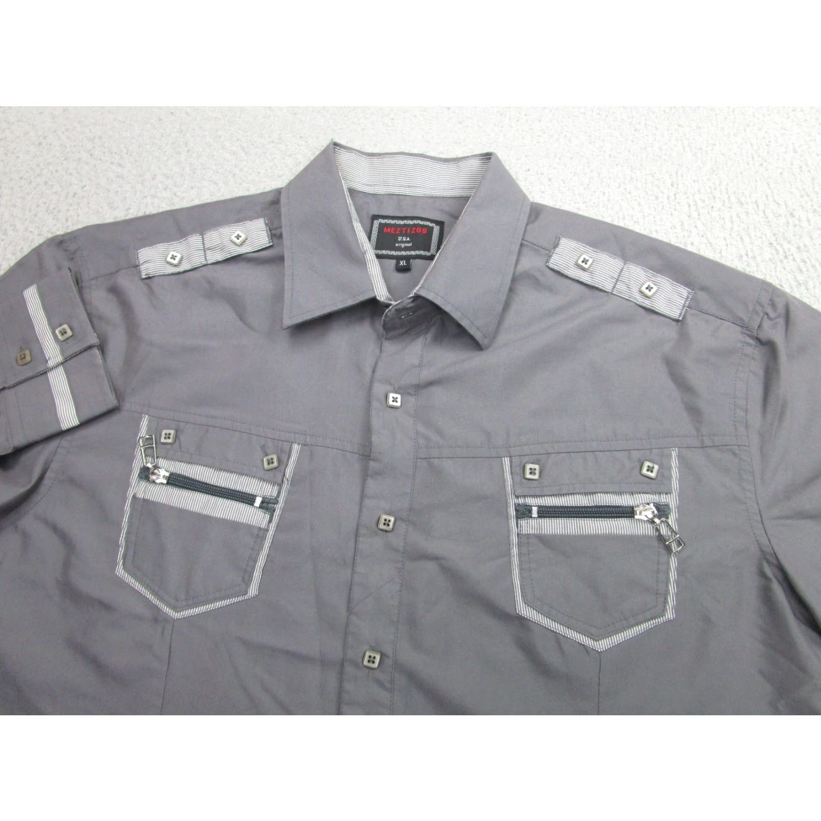 Epaulet Meztizos Shirt Mens XL Gray Long Sleeve Button Front Epaulet Zip Pockets Casual Size US XL / EU 56 / 4 - 3 Thumbnail