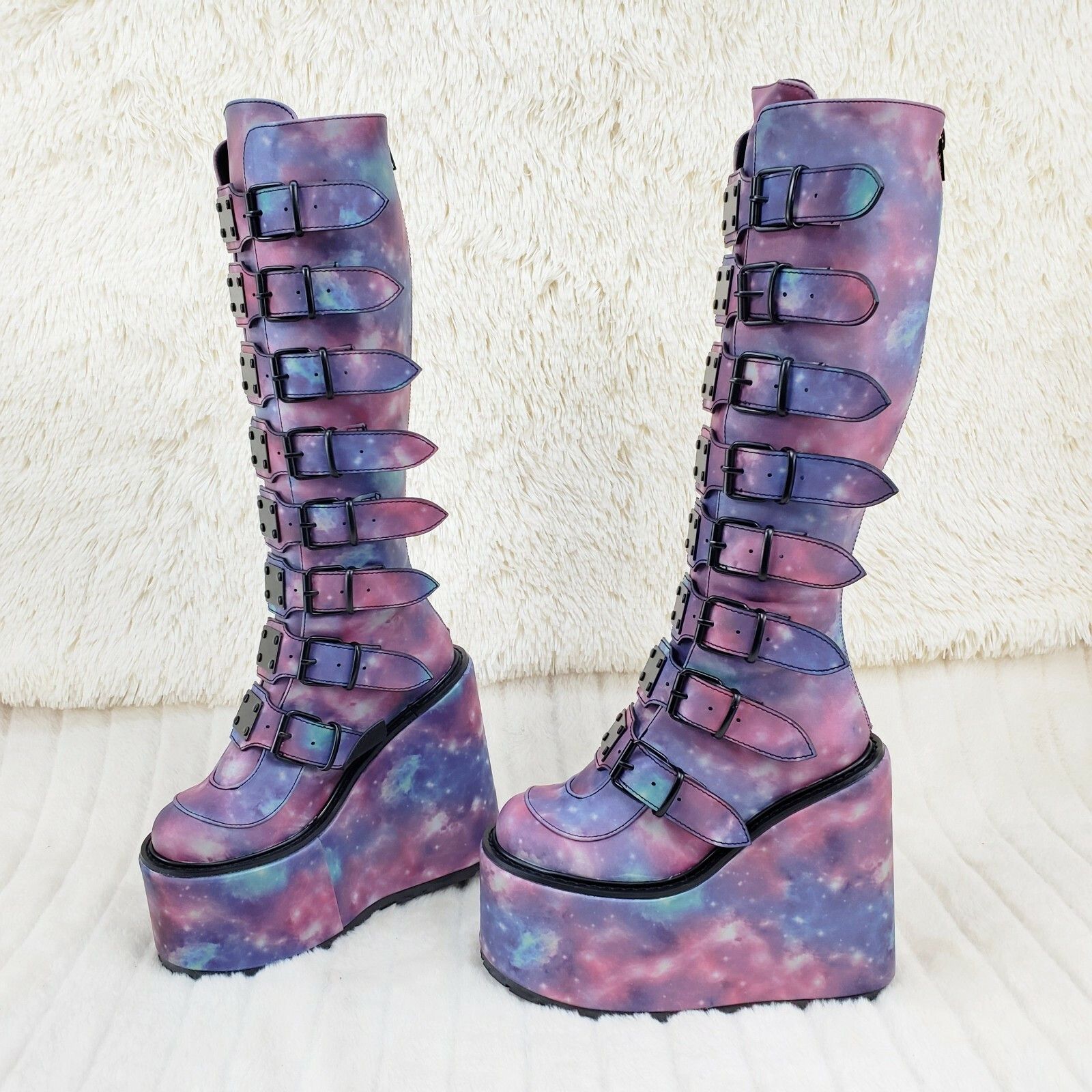 Demonia Cult DEMONIA Swing 815 Reflective Cosmic Goth Knee Boot 5.5" Plat Size US 6 / IT 36 - 1 Thumbnail