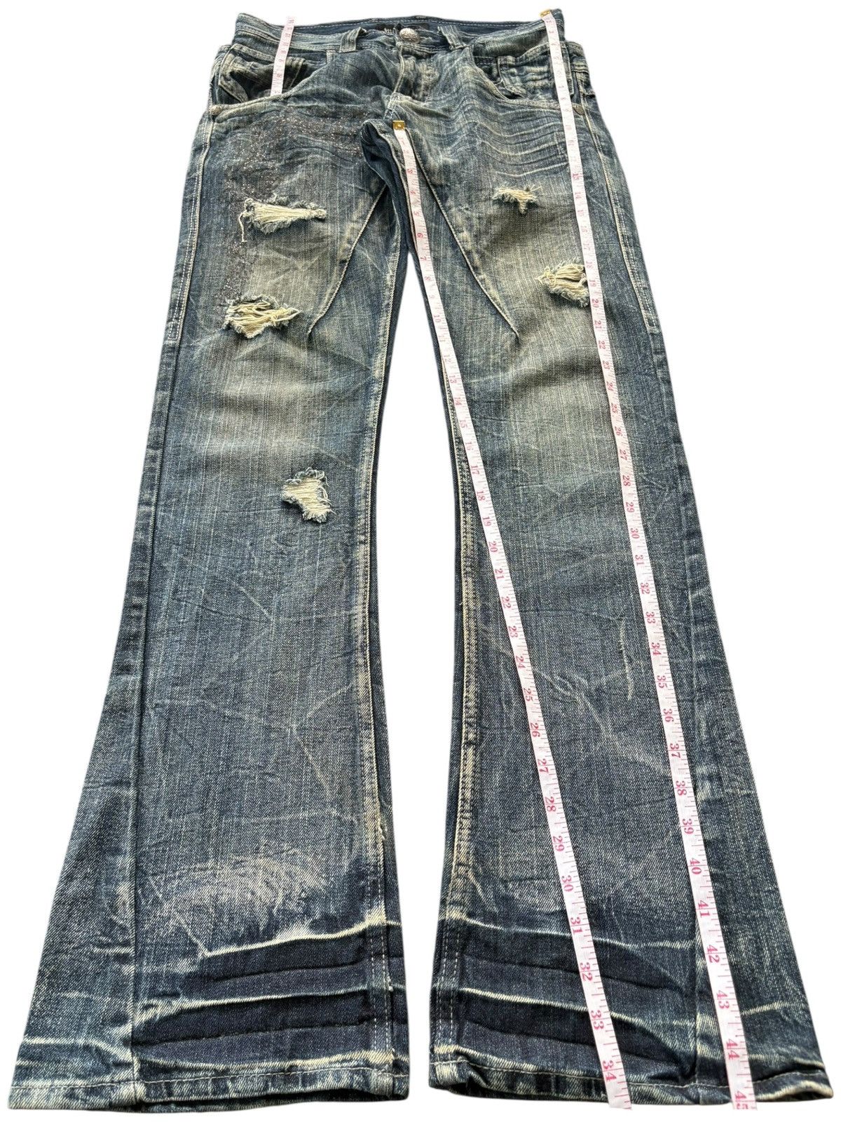 If Six Was Nine Rare Japanese Brand Double Waist Wing Design Flare Jeans Size US 31 - 11 Thumbnail