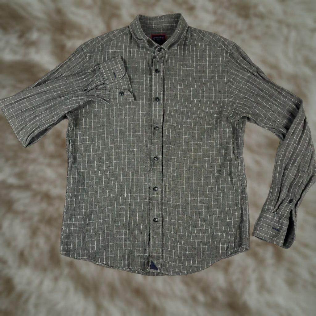 UNTUCKit UNTUCKit Shirt Mens M Gray Check Linen Button Up Long Sleeve Size US M / EU 48-50 / 2 - 1 Thumbnail