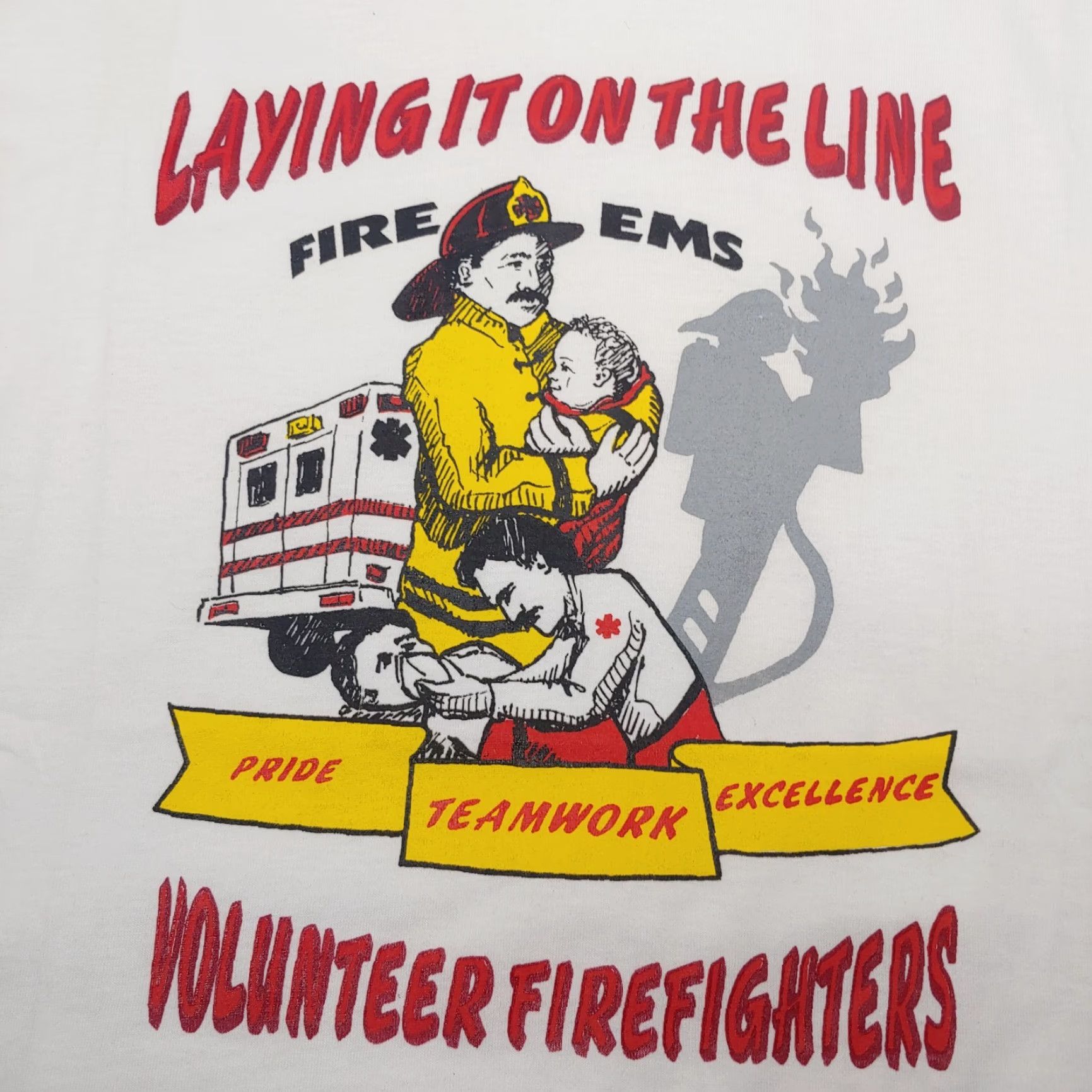 Fruit Of The Loom Volunteer Firefighters Shirt XL EMS Single Stitch Fireman Hero White NEW Vintage Shirt Size US XL / EU 56 / 4 - 2 Thumbnail