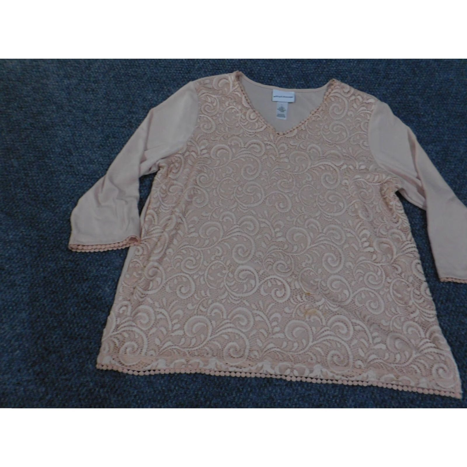 Vintage Alfred Dunner Blouse Shirt Womens L Pink Floral Knit V-Neck Stretch Pullover Casual Long Sleeve Regular Size L / US 10 / IT 46 - 2 Thumbnail
