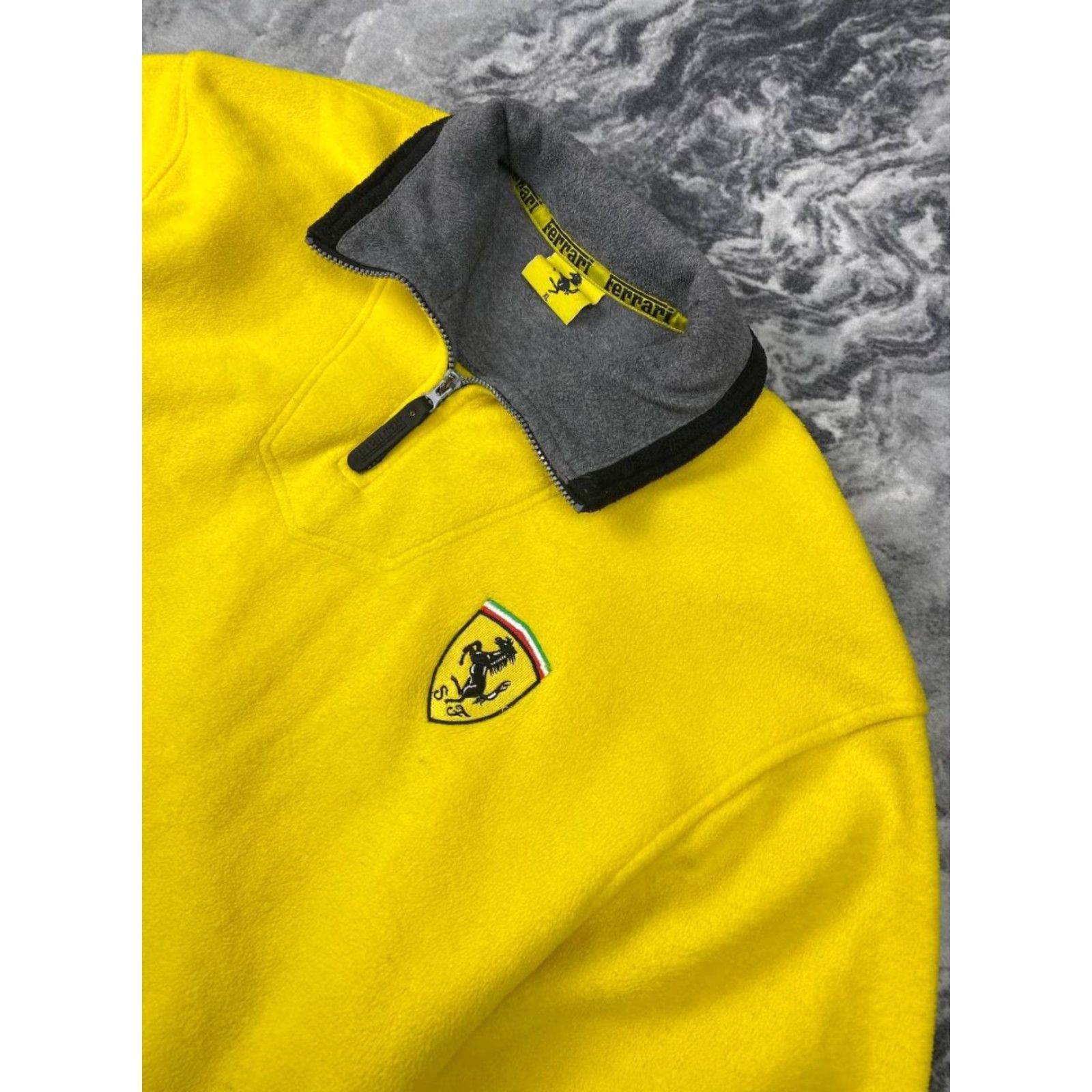 Ferrari VINTAGE Ferrari Jacket Coat Men XL Yellow Fleece Zip Bomber Racing Logo 1997 Slim Regular Length Mid-Length Size US XL / EU 56 / 4 - 2 Thumbnail