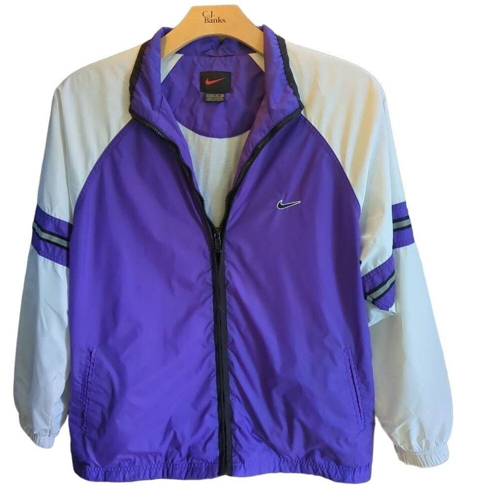 Nike Women's Purple White Nike Zip Front XL Windbreaker Jacket Size XL / US 12-14 / IT 48-50 - 2 Thumbnail