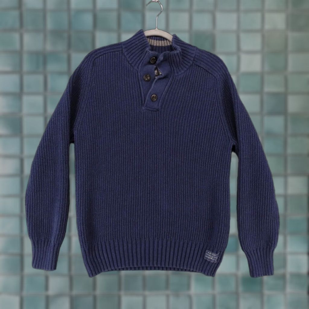 American Eagle Outfitters American Eagle Sweater Womens Large Cable Knit Blue w Henley Button Collar Size L / US 10 / IT 46 - 1 Thumbnail