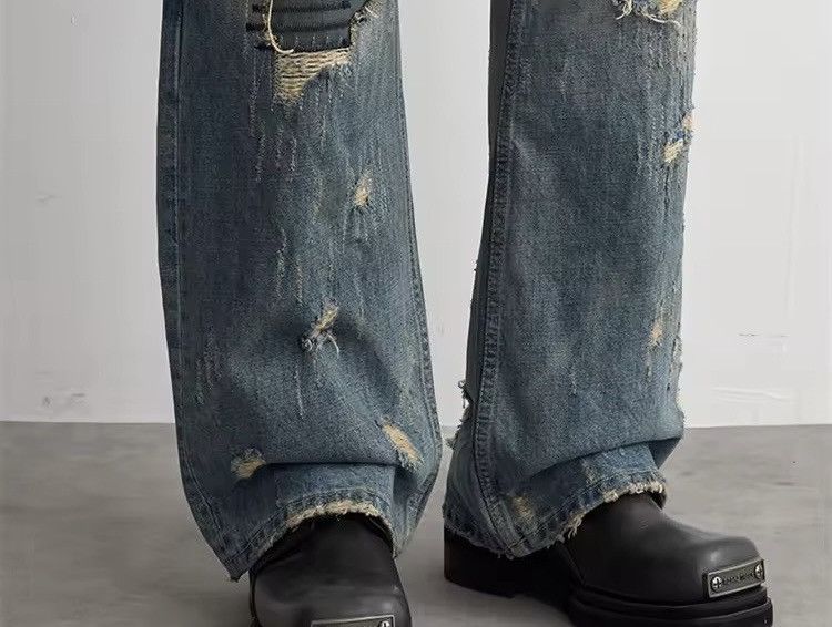 Jean Ripped Distressed Designer Y2k Straight Vintage Style Jeans Size US 31 - 7 Thumbnail