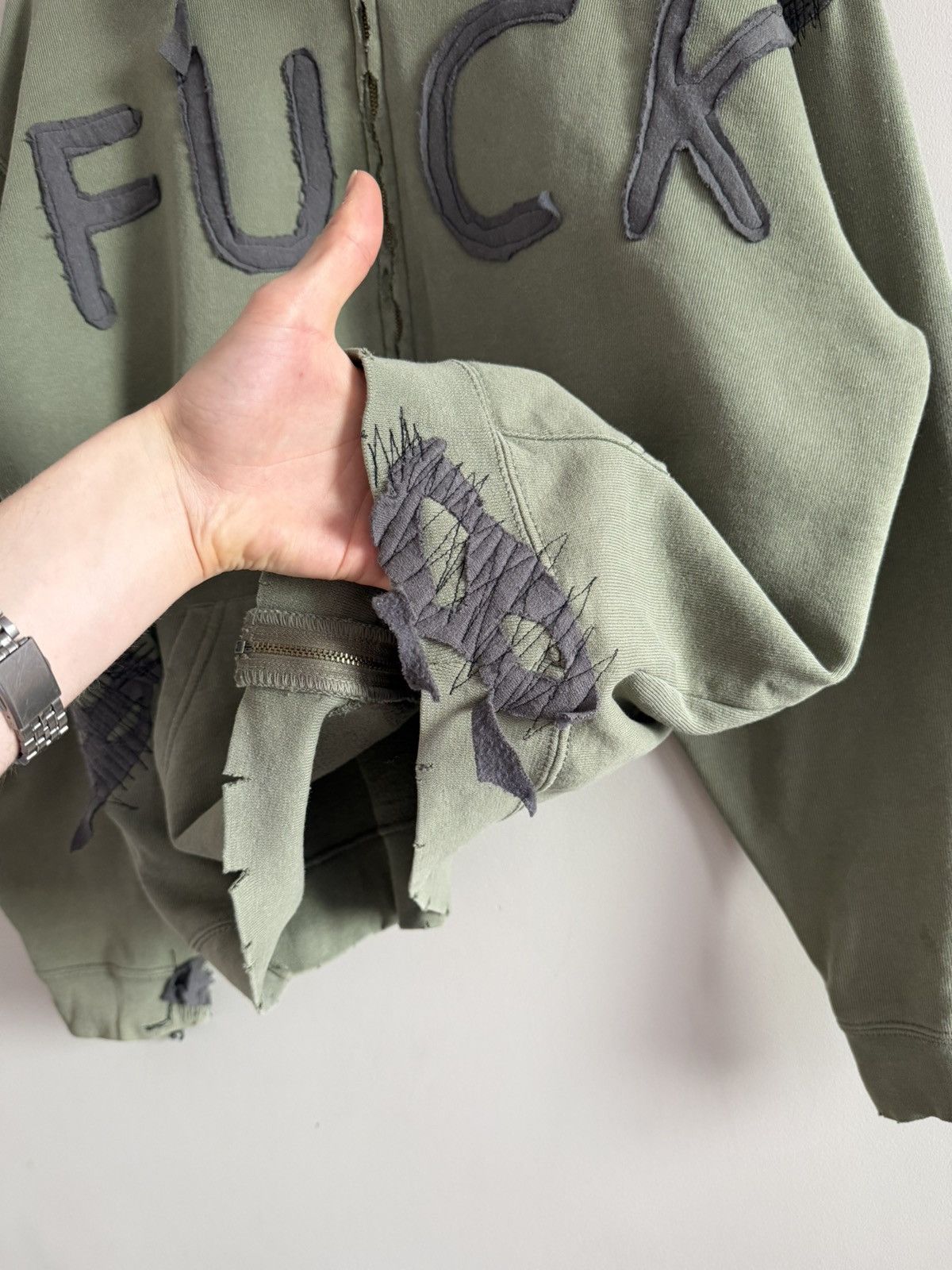 Vintage Custom Distressed Zip Hoodie “FUCK” Fruit of the Loom Base Size US L / EU 52-54 / 3 - 3 Thumbnail