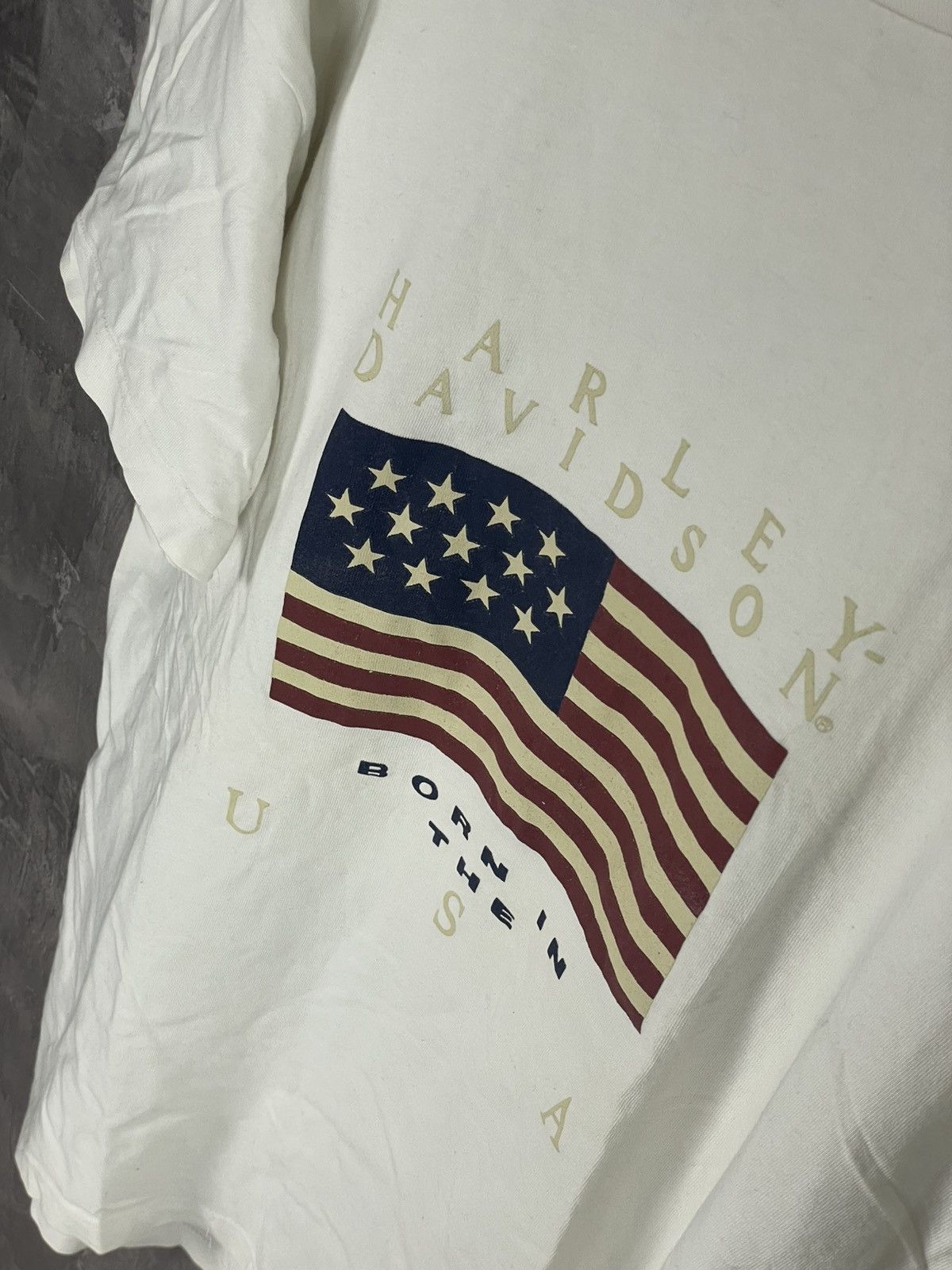 Band Tees × Harley Davidson Vintage 1987 Harley Davidson US Flag Emblem Born in USA Tee Size US XL / EU 56 / 4 - 9 Thumbnail