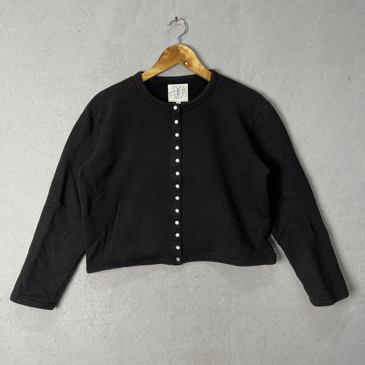 agnes b. Vintage Agnes b. Snap Button Cropped Cardigan Jacket Black Size M / US 6-8 / IT 42-44 - 1 Thumbnail