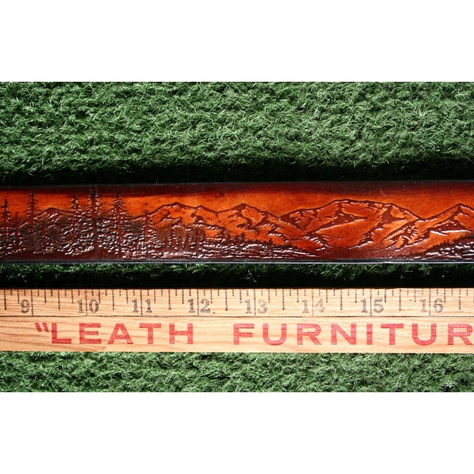 Vintage VINTAGE Leegin Eagle Leather Works British Tan Embossed Belt Sz. 28 (No Buckle) Men Leather Western Belt Size 28 British Tan Size 28 - 4 Thumbnail