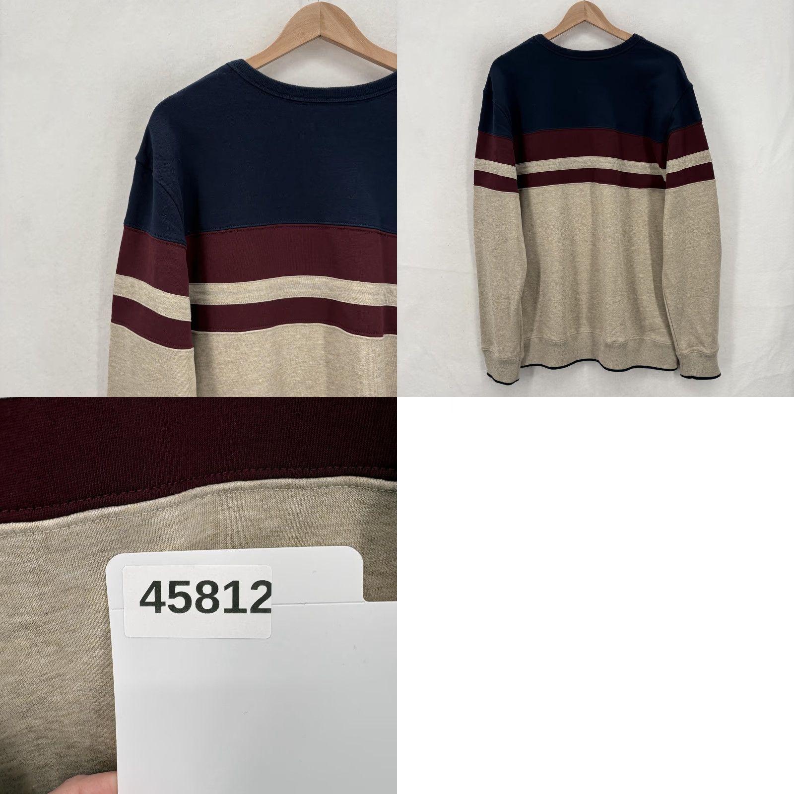 Ben Sherman Ben Sherman Sweatshirt Mens XL Oatmeal Heather Colorblock Stripe Crewneck Fleece Size US XL / EU 56 / 4 - 9 Thumbnail