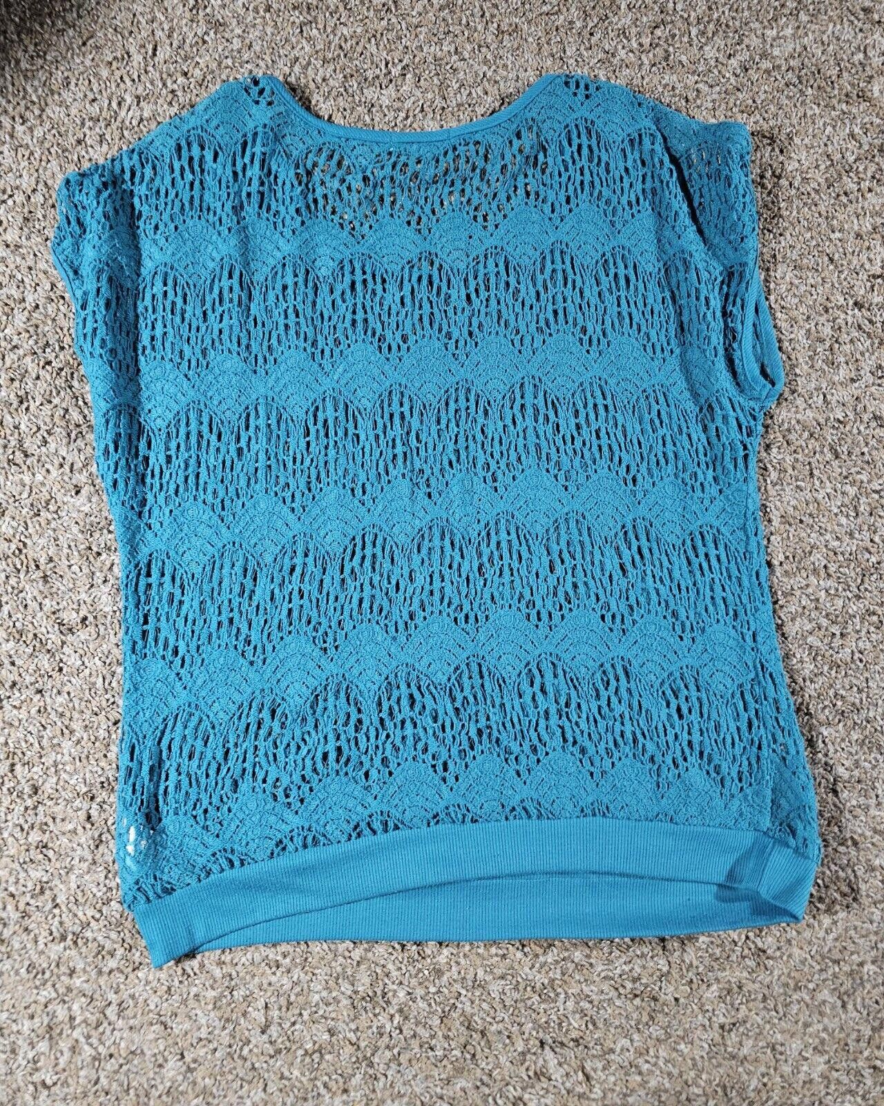 Designer Maurices Top Women Small Aqua Blue Open Knit Slit Sleeveless Size S / US 4 / IT 40 - 5 Thumbnail