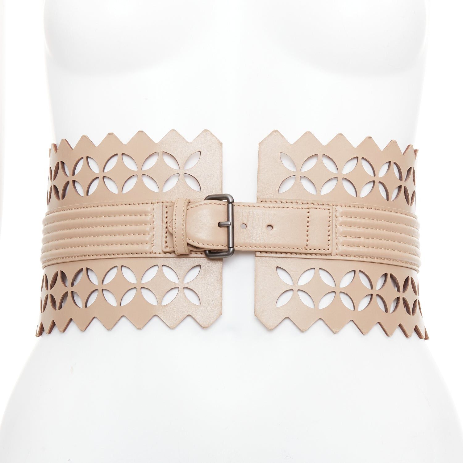 Alaia ALAIA Vienne nude leather laser cut detail cinched 