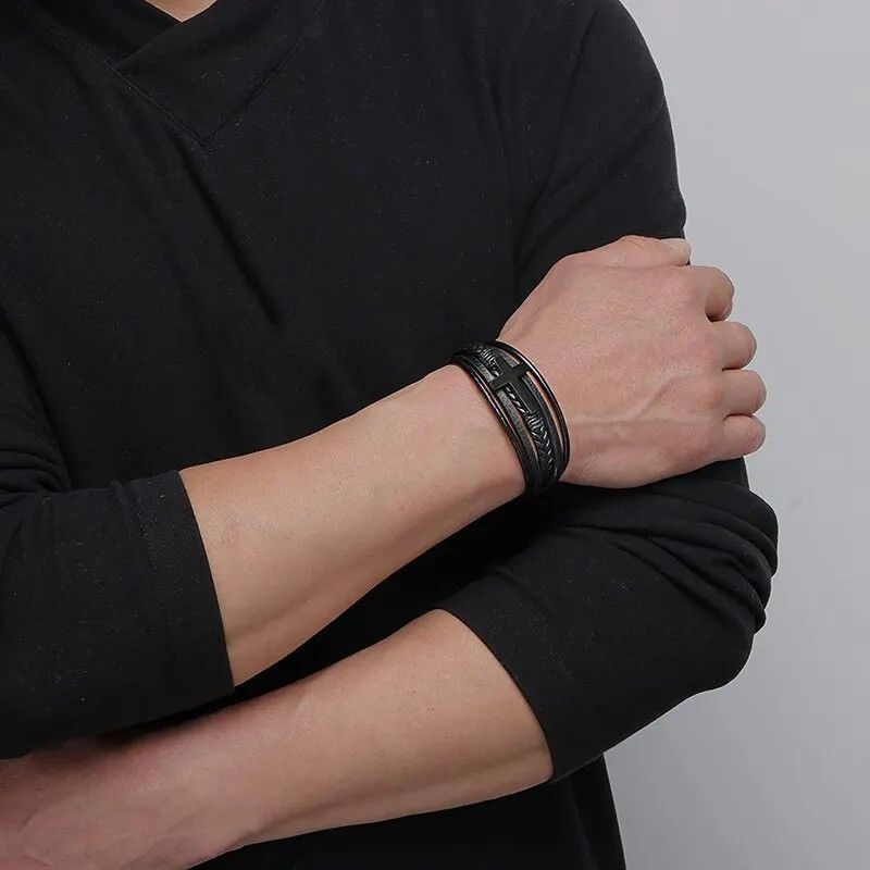 Jewelry × Vintage Multi Layer Braided Leather Cross Bracelet Size ONE SIZE - 5 Thumbnail