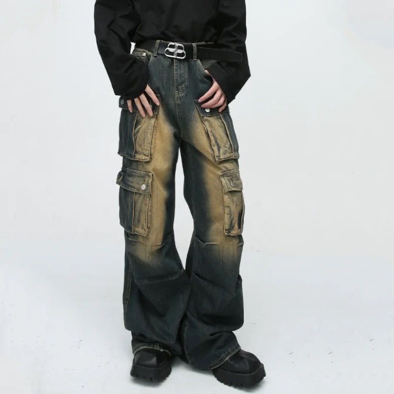 Japanese Brand × Jean Retro washed distressed workwear loose wide leg jeans Size US 32 / EU 48 - 1 Thumbnail