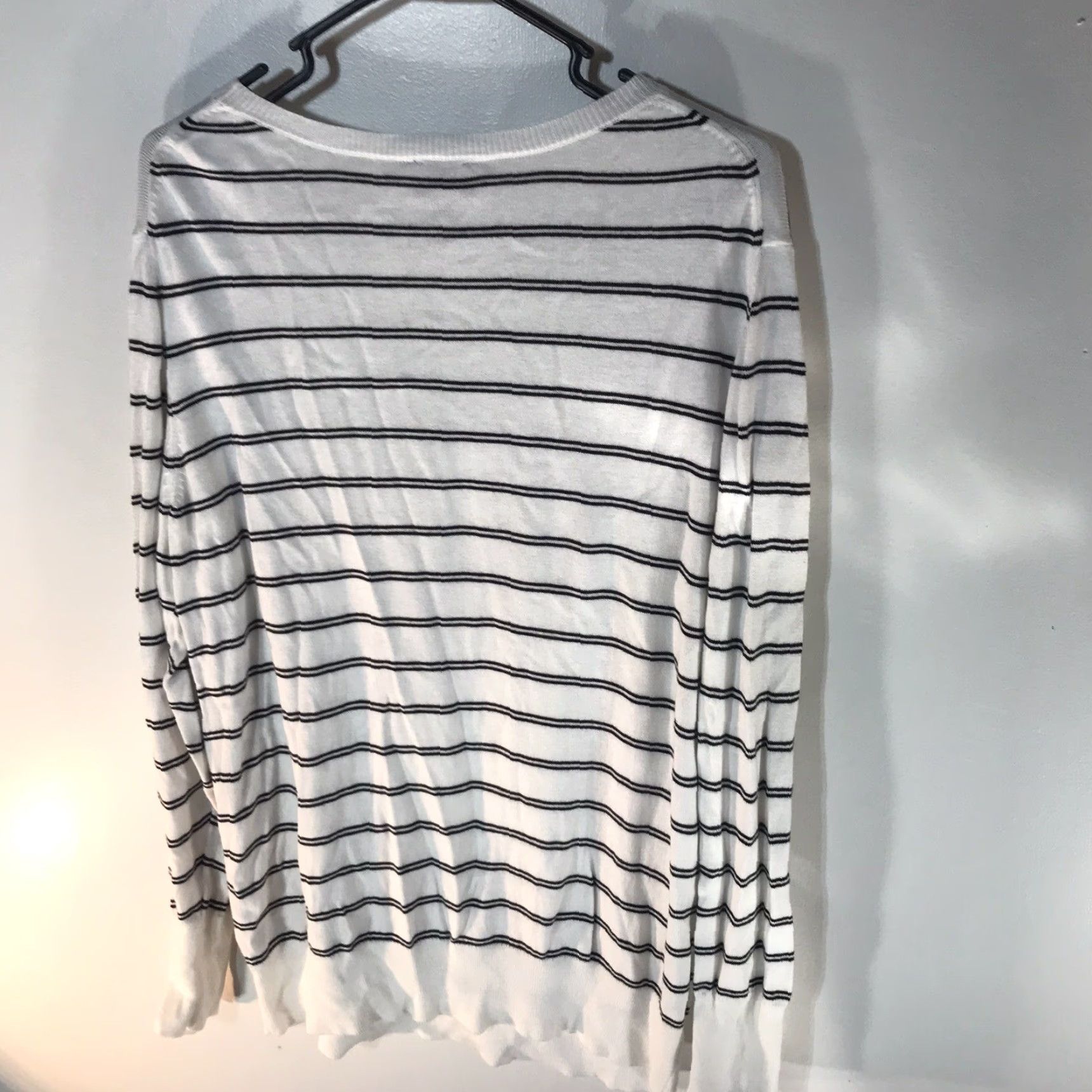 Worthington Worthington Lightweight Striped Sweater Womens Plus Size 2X White Long Sleeve Regular Fit Size XXL / US 16-18 / IT 52-54 - 2 Thumbnail