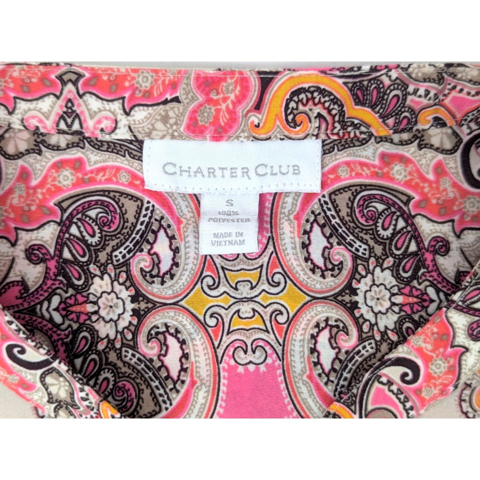 Charter Club Charter Club Pink Paisley Pattern Button-Up Shirt Women S Long Sleeve V-Neck Colorful Patterned Button Size S / US 4 / IT 40 - 2 Thumbnail