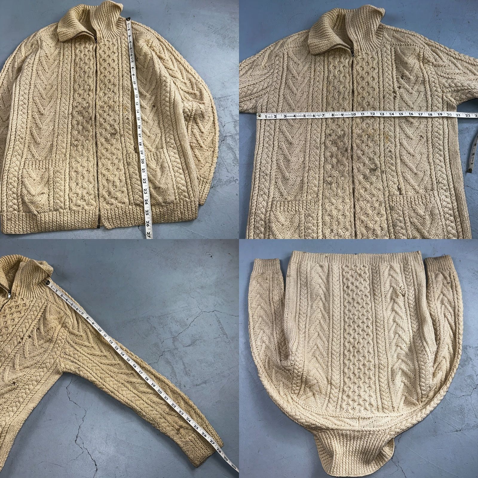 Vintage VTG Sweater Mens M Cream Cable Knit Ribbed Full Zip 1960s Rockabilly Ivory Rare Size US M / EU 48-50 / 2 - 8 Thumbnail