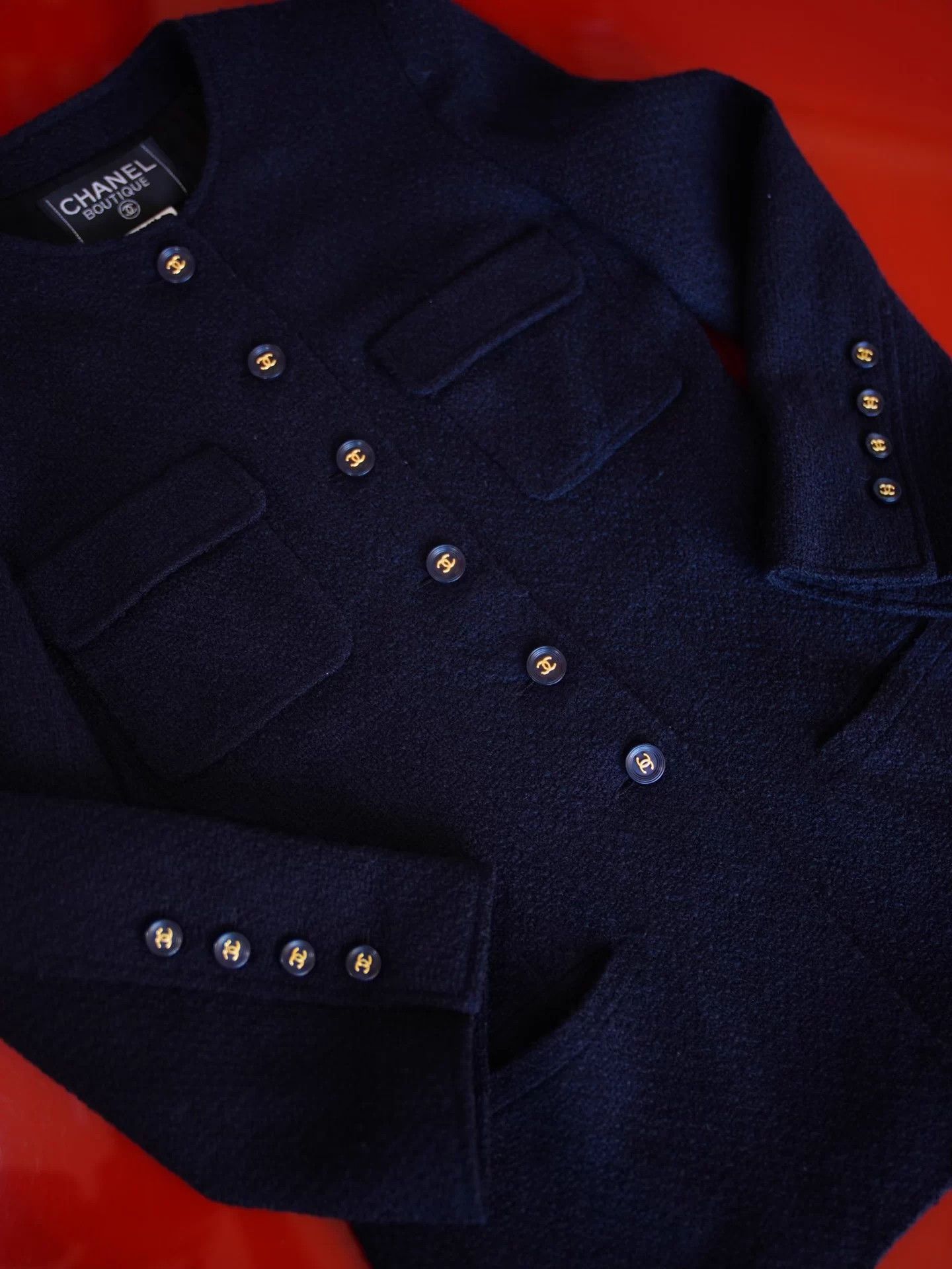 Chanel Chanel 90s Navy Wool 4-Pocket Single-Breasted Blazer Size S / US 4 / IT 40 - 4 Thumbnail