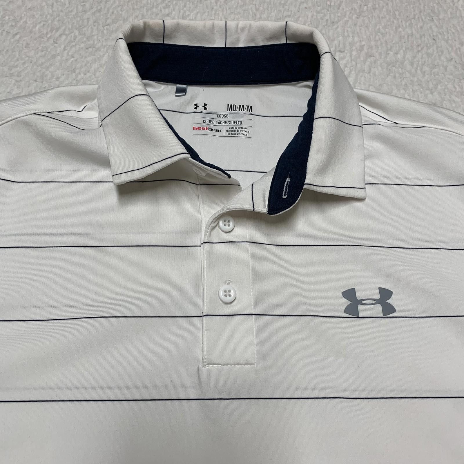 Under Armour Under Armour Men's Medium White Striped Polo Shirt Size US M / EU 48-50 / 2 - 6 Thumbnail