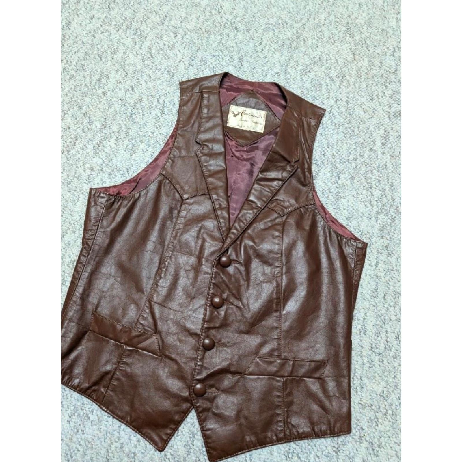 Vintage VINTAGE USA MADE WESTERN leather vest COWBOY brown S john wayne 38-40 lapel Size US S / EU 44-46 / 1 - 6 Thumbnail