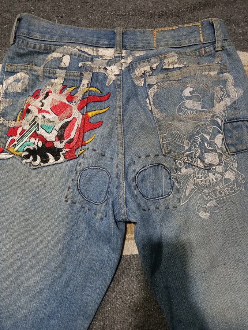 Ed Hardy × Vintage 2000s Ed Hardy Patchwork Embroidered Jeans — Grail Era Piece Size US 32 / EU 48 - 7 Thumbnail