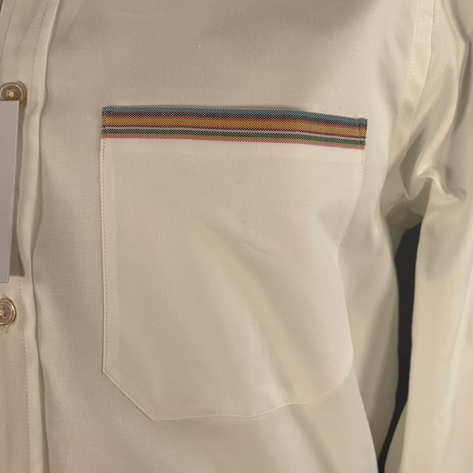 Paul Smith White Contrast Trim Cotton One Pocket Long Sleeve Shirt Size US L / EU 52-54 / 3 - 2 Thumbnail