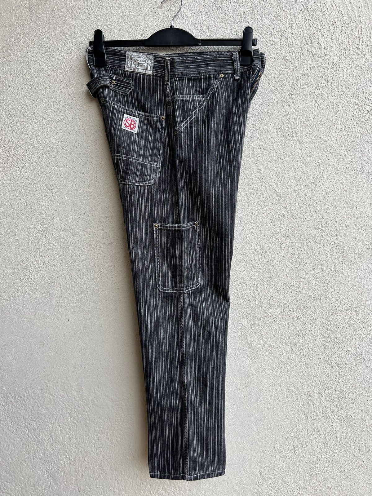 Pherrow's STORMY BLUE Japan Buckle Back Striped Carpenter Denim Jeans Size US 30 / EU 46 - 20 Thumbnail