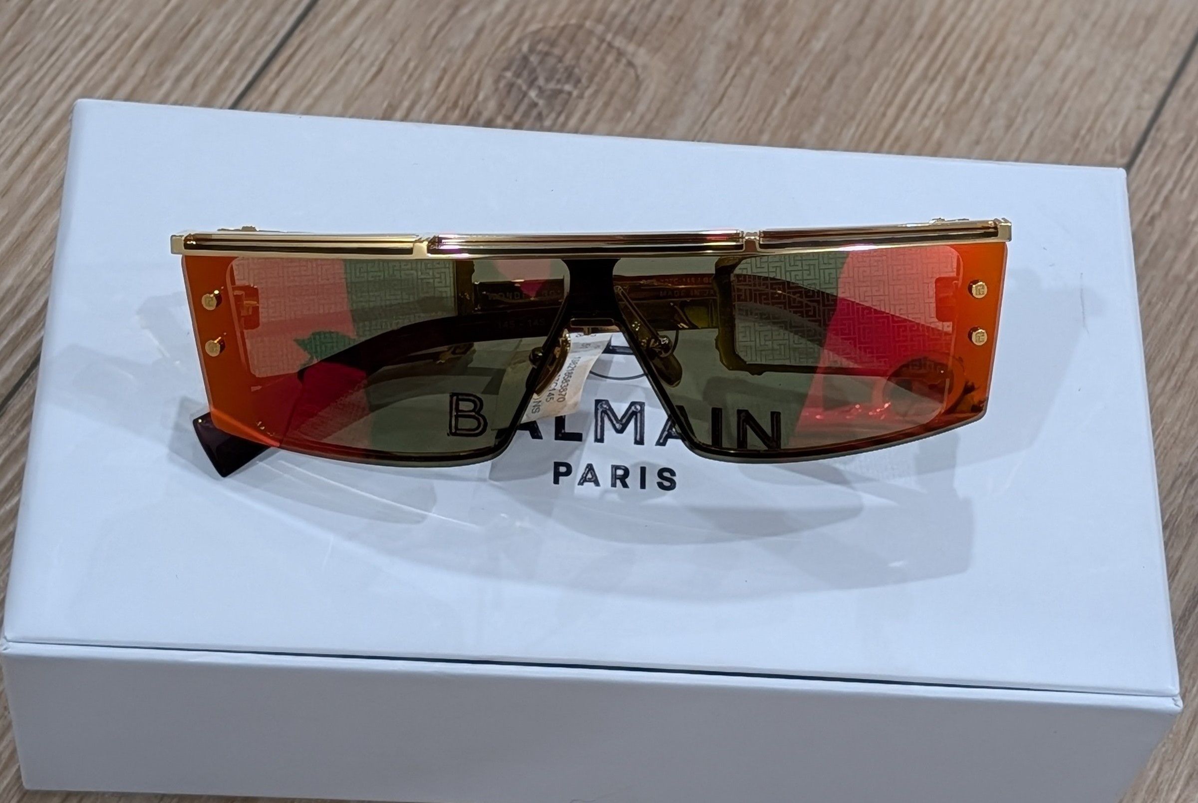 Balmain BALMAIN 75mm Shield Novelty Sunglasses Gold/Gold/Red Size ONE SIZE - 1 Thumbnail