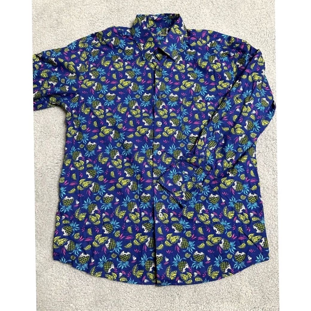 Vintage Alan Flusser Shirt Adult Medium Blue Hawaiian 100% Cotton Button-Up Casual Mens Shirt Size US M / EU 48-50 / 2 - 3 Thumbnail