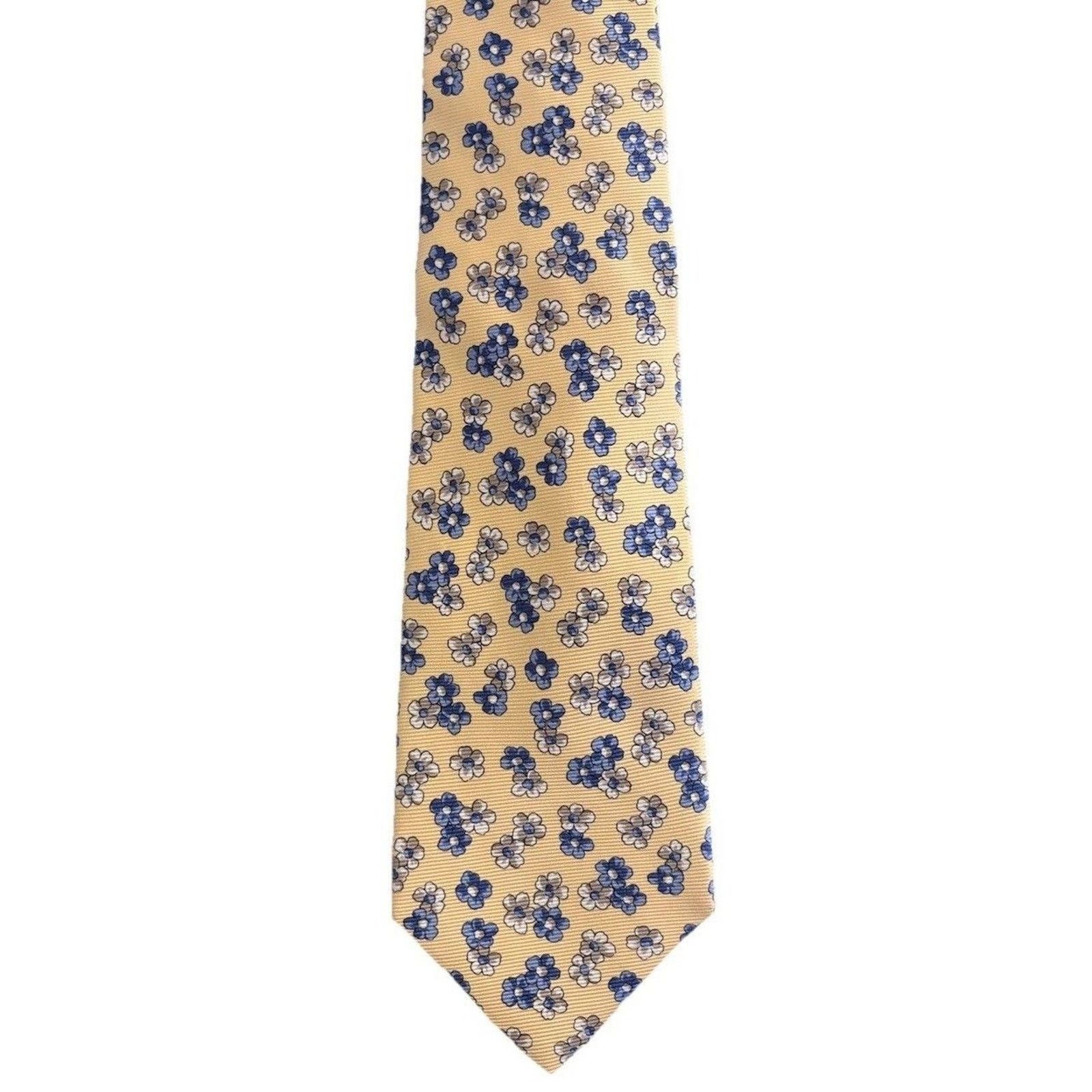Faconnable Faconnable Silk Tie Yellow Blue Floral Blossom Print Size ONE SIZE - 1 Thumbnail