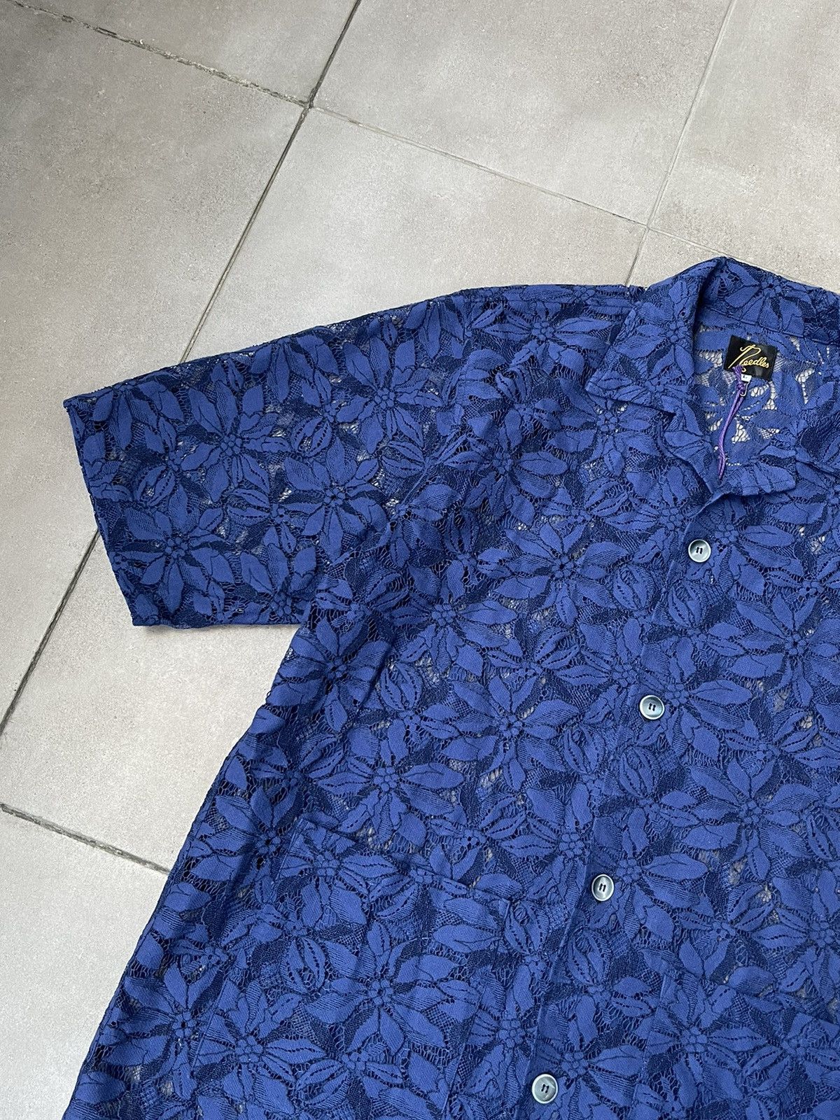 Needles !DS! SS23 Needles Cabana Lace Navy Short Sleeve Shirt Size US L / EU 52-54 / 3 - 12 Thumbnail