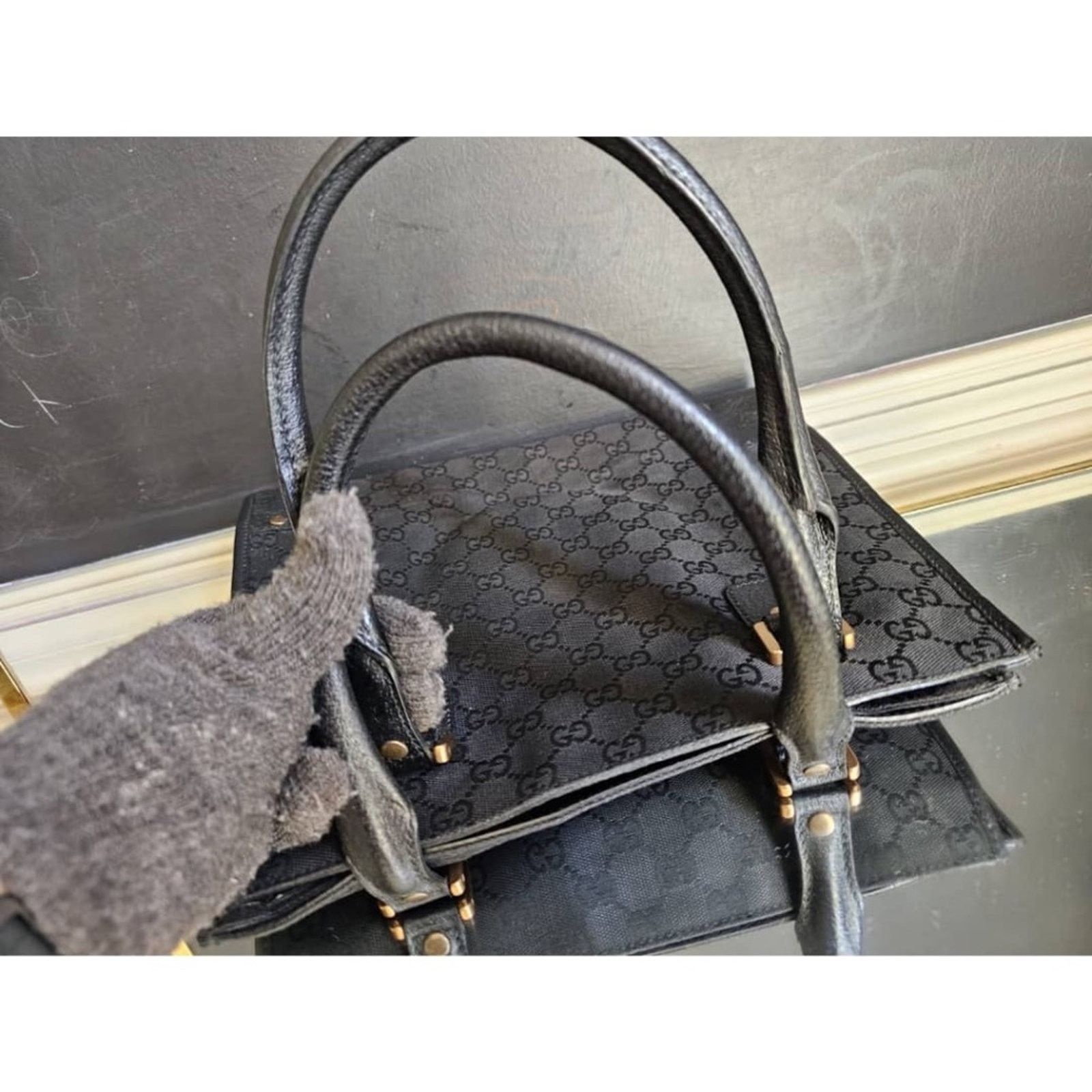 Gucci Authentic Gucci GG Canvas Studded Tote Bag Black Size ONE SIZE - 6 Thumbnail