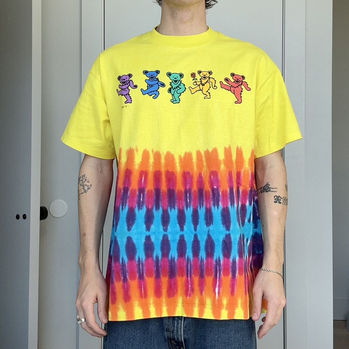 image of Fruit Of The Loom x Grateful Dead Vintage 90's Grateful Dead Dancing Bears Graphic Tiedye Shirt in 