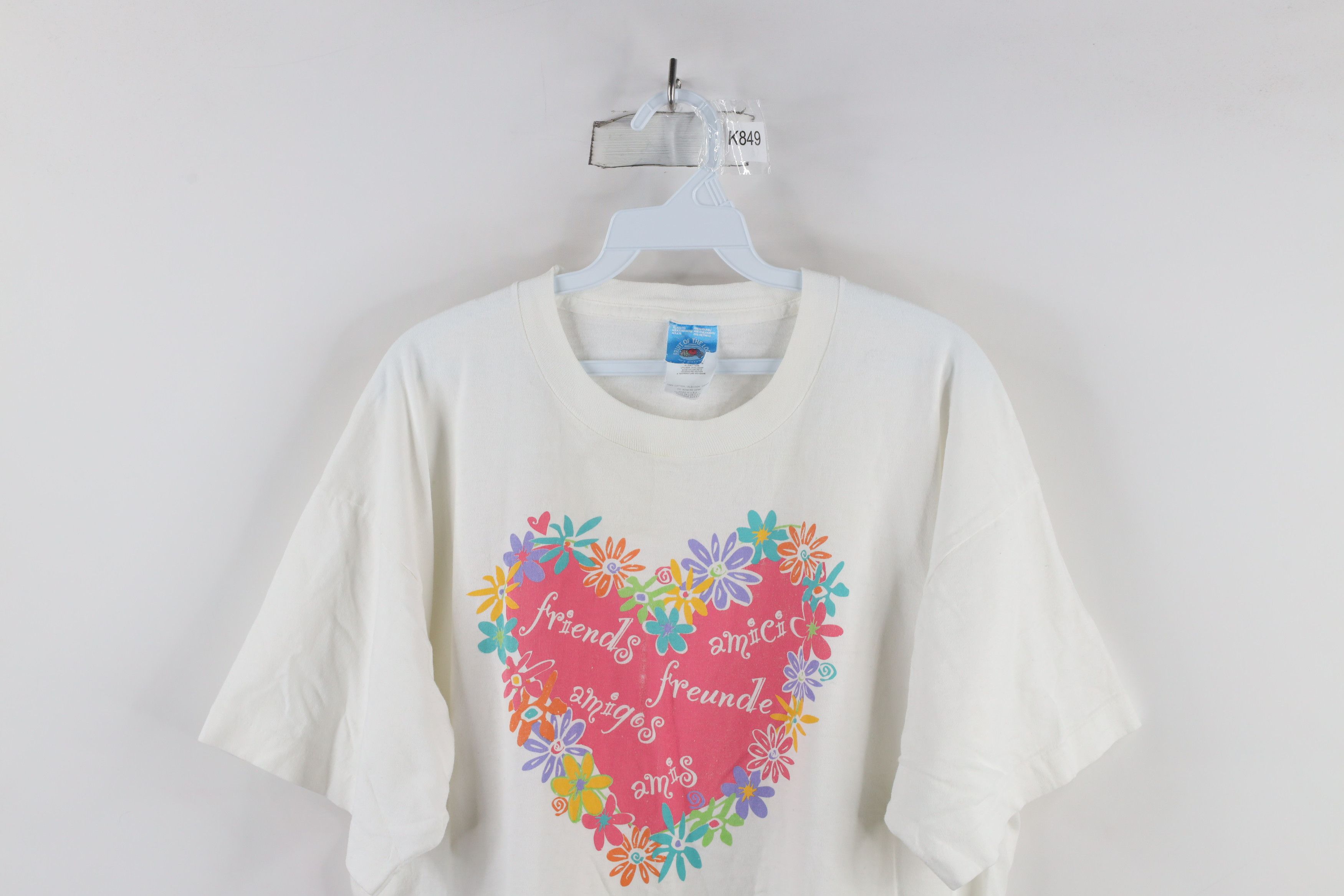 Vintage Vintage 90s Streetwear Heart Flower T-Shirt White USA Size XL / US 12-14 / IT 48-50 - 2 Thumbnail